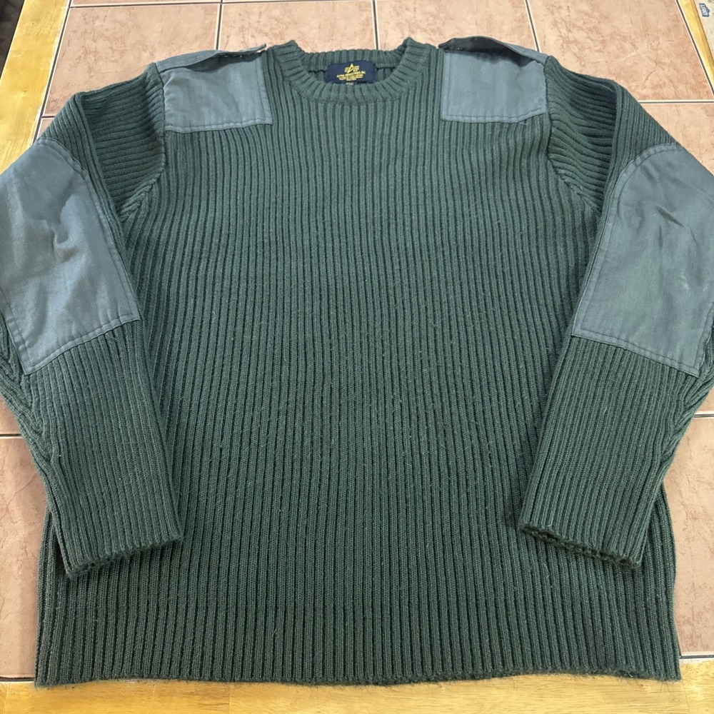 Alpha Industries Sweater Mens Sz 3XL Military Commando Pullover Elbow Patch Knit